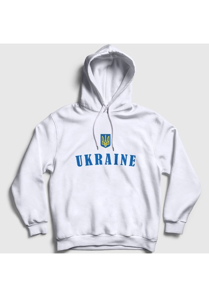 Unisex Beyaz Trident Coat Of Arms Ukraine Ukrayna Kapüşonlu Sweatshirt