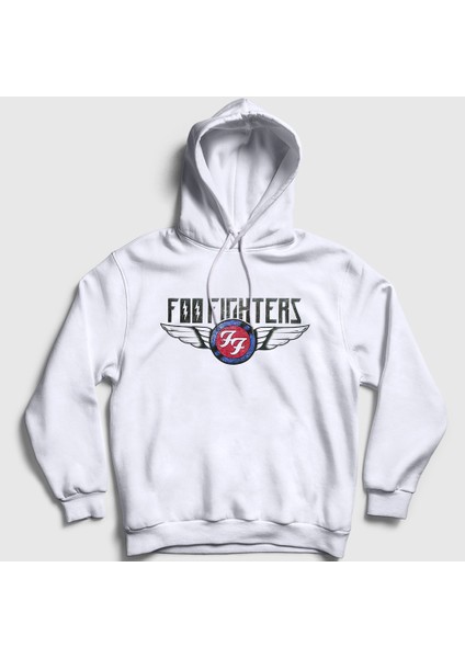 Unisex Beyaz Vintage Rock Foo Fighters Kapüşonlu Sweatshirt