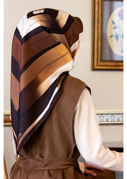 Vıssona 16463 Twill Ipek Eşarp Kahverengi - Bej