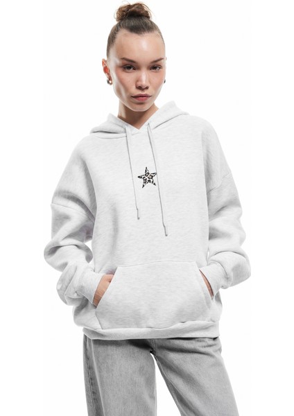 Cep Detaylı Kapüşonlu Leopar Detaylı Arkası Baskılı Oversize Sweatshirt