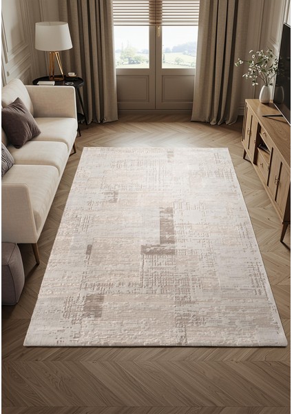 Vısta VS015K Beyaz Halı Modern Desen Antialerjik Pamuk Taban Yıkanabilir Salon Halısı Yatak Odası