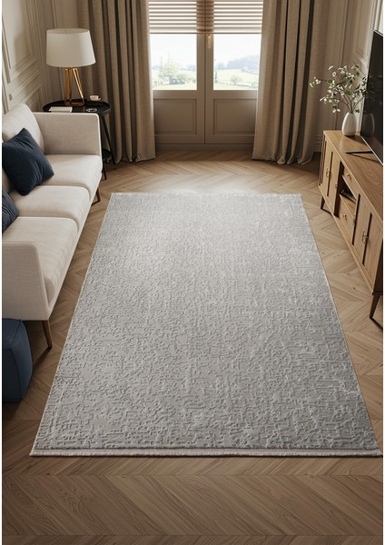Vısta VS017G Grı Halı Modern Desen Antialerjik Pamuk Taban Yıkanabilir Salon Halısı Yatak Odası