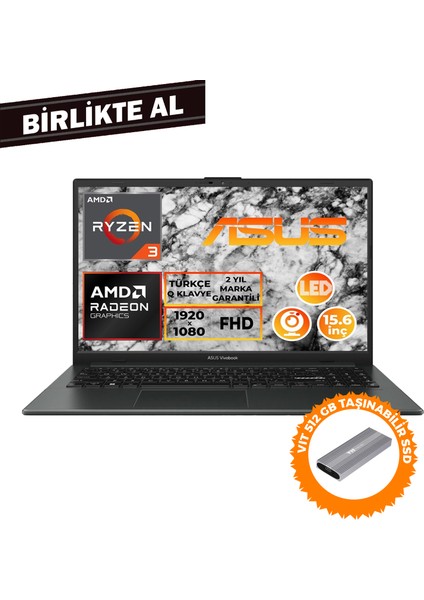Vivobook Go 15 Ryzen 3 7320U 8gb 512GB SSD 15.6" Fhd Freedos + Vıt 512 GB SSD E1504FA-NJ097 019