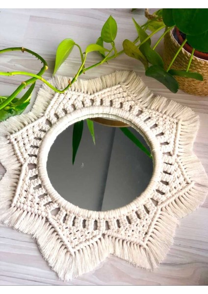 Hand Made Makrome Ayna Yıldız Model Büyük Duvar Süsü Ayna fiyatları