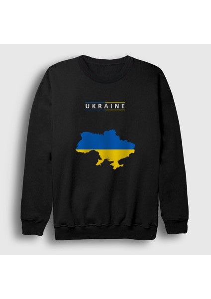 Unisex Siyah Ukraine Map Flag Ukrayna Haritası Bayrağı Sweatshirt