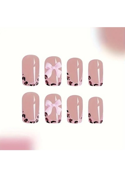 24'lü Silver Taş Işlemeli Pembe Leopar Desen Kısa Küt Model Takma Tırnak Seti fiyatları