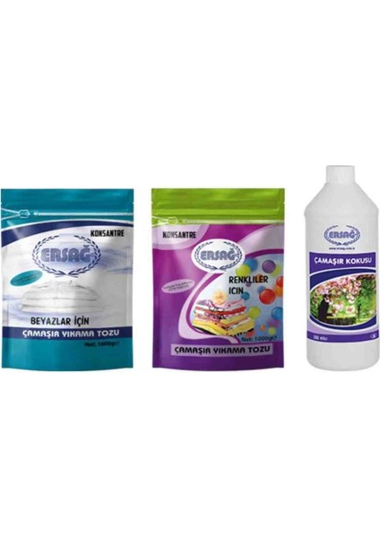 Çamaşır Kokusu 500 ml + renkliler Için Çamaşır Yıkama Tozu 1000GR+ Ersağ Beyazlar Için Çamaşır Yıkama Tozu 1000 gr