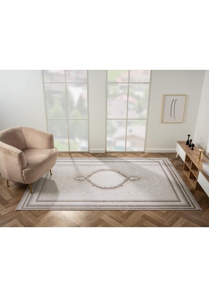 Feel FL001A Krem Halı Avangard Desenli Akrilik Tozu Az Pamuk Taban Salon Halısı Yatak Odası Koridor indirimleri