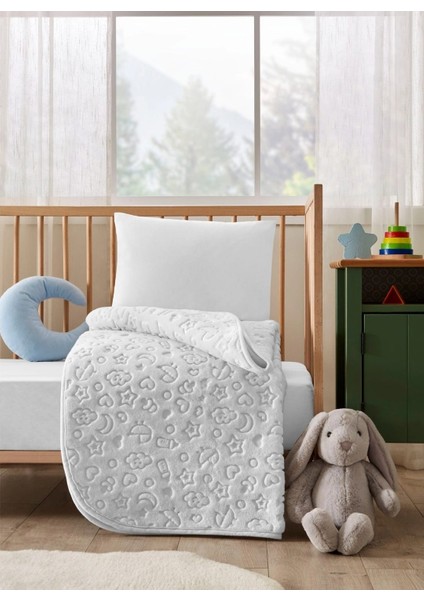 Kutulu Embos Bebek Battaniyesi 100X120 Açık Gri