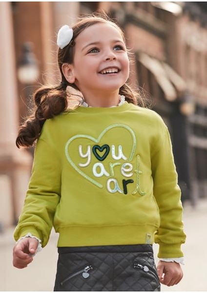 Kız Çocuk Yeşil Işlemeli Sweatshirt 04479