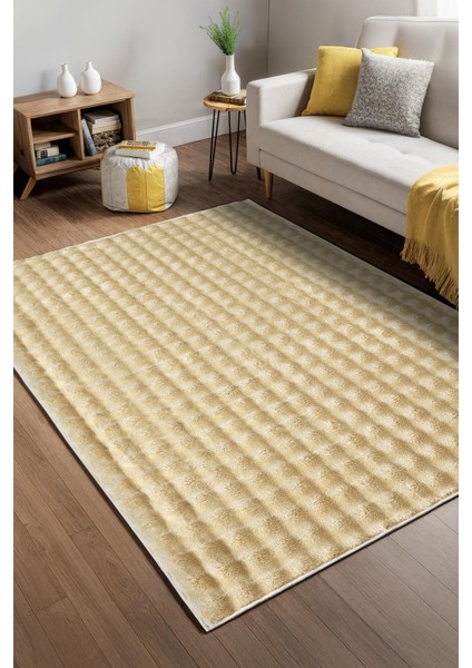 Bubble Bej Yıkanabilir Kaymaz Taban Bambu Yumuşak Dokulu Peluş Halı Mutfak Koridor Salon Halısı