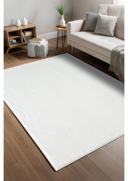 Softy Beyaz Yıkanabilir Kaymaz Taban Bambu Yumuşak Dokulu Kesme Halı Mutfak Koridor Salon Halısı