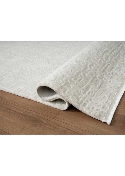 Vısta VS017W Beyaz Halı Modern Desen Antialerjik Pamuk Taban Yıkanabilir Salon Halısı Yatak Odası