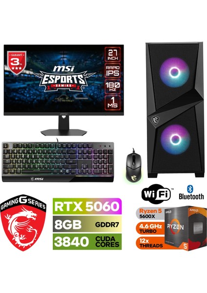 ŞAFAK-27"180HZ-1MS-RTX 5060 8gb-Ryzen 5 5600X-32GB-64GB Ddr4 Ram-1tb M.2 SSD -Klavye-Mouse-Windows 11 Pro