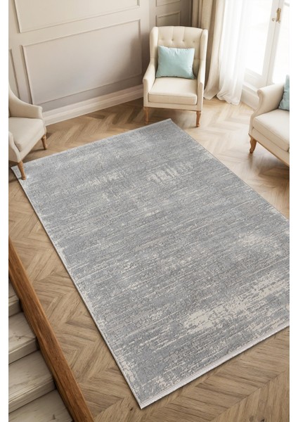 Loya LY008G Gri Halı Modern Desenli Antialerjik Pamuk Taban Salon Halısı Yatak Odası Koridor