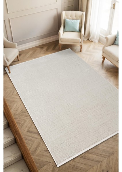 Loya LY009W Krem Halı Modern Desenli Antialerjik Pamuk Taban Salon Halısı Yatak Odası Koridor
