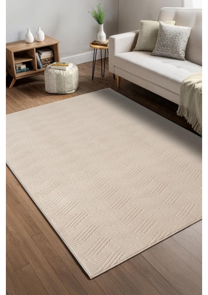 Myra Bej Yıkanabilir Kaymaz Taban Bambu Yumuşak Dokulu Kesme Halı Mutfak Salon Koridor Halısı