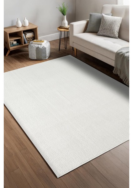 Petek Beyaz Yıkanabilir Kaymaz Taban Yumuşak Dokulu Peluş Kesme Halı Mutfak Koridor Salon Halısı