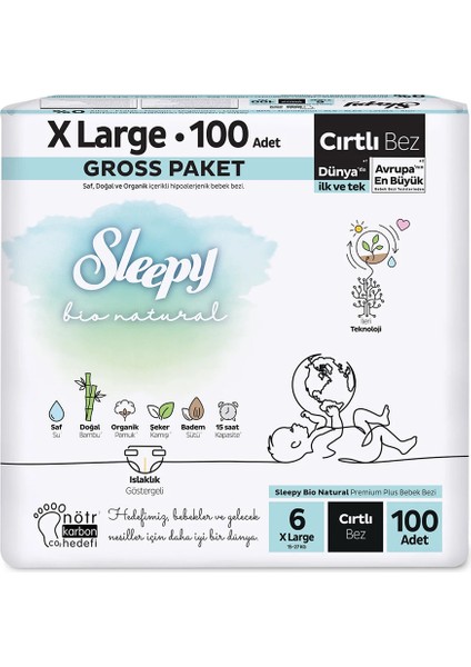 Bio Natural Bebek Bezi Gross Paket 6 Beden 15-25 kg 100 Adet