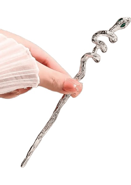 Yeni Punk Yılan Şekli Saç Çubukları Saç Tokası Kadınlar Için Moda Metal Yeşil Kristal Çubuk Saç Klipsli Pim Şapkası Saç Aksesuarları Metal Renk: Gümüş 03 (Yurt Dışından)