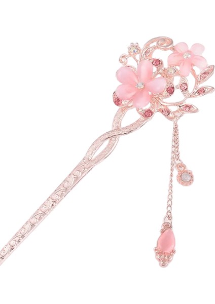 Çin Tarzı Metal Saç Çubukları, Rhinestone Saç Çubukları Vintage Saç Tokası Kedi Göz Taş Klips Saç Tokaları Kadın Aksesuar Metal Renk: Pembe (Yurt Dışından)