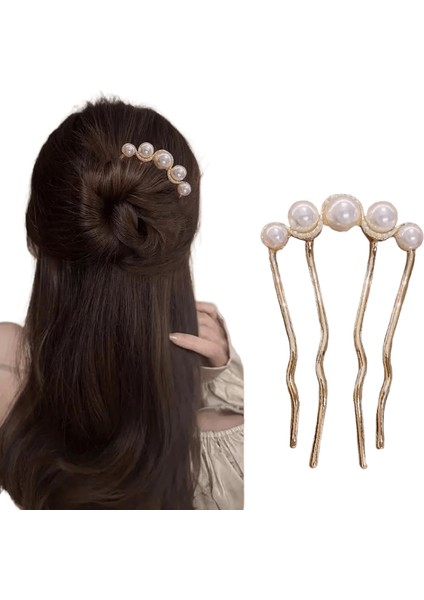2pcs Koreli U Şekilli Inci Saç Tokaları Saç Klipleri Kadınlar Için Zarif Metal Çatallar Vintage Inci Saç Tokaları Saç Şekillendirme Araçları Hediyeler Metal Renk: B-Golden (Yurt Dışından)