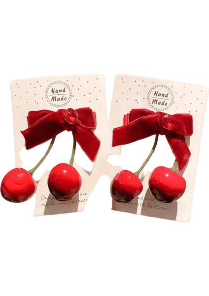 Kiraz Kırmızı Yay Velvet Doku Zarif Saç Klipsi Şık Çok Yönlü Kenar Saç Tokası Tatlı Serin Tavır Kızı Saç Aksesuarları: Red1 (Yurt Dışından)