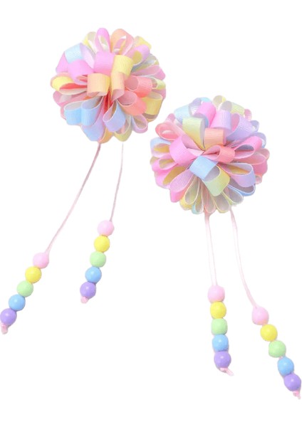 2pcs Kızlar Için Çiçek Saç Klipleri Tatlı Boncuk Püsküllü Saç Tokaları Butik Ortanca Saç Çukurları Başlık Çocukları Saç Aksesuarları: 2pcs Tip 01 (Yurt Dışından)