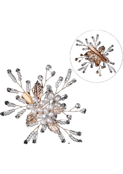 Moda Altın Renk Çiçeği Gelin Ettes Inci Rhinestone Saç Klipleri Arkadaşlar Için (Yurt Dışından)