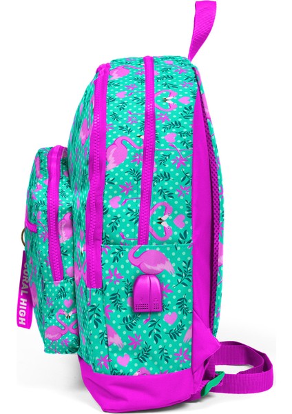 Kids Dört Bölmel Flamingo Desenli Ilkokul Çantası USB Şarjlı Kulaklık Çıkışlı 23812 indirimleri