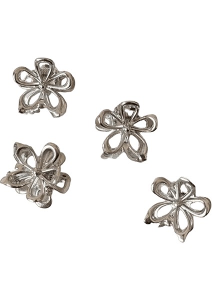 2/4pcs Mini Metal Saç Pençe Klipsi Altın Gümüş Çiçek Geometrik Kelepçeler Korusunu Koreli Kızlar Kadın Saç Aksesuarları Renk: Gümüş (4pcs) (Yurt Dışından)