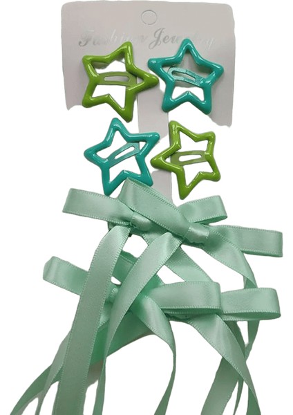 6 Parçalı Kadın Saç Aksesuarları, Yıldızlı ve Yay Seti, Bale Stili Yay Şeridi Şeridi Saç Klip, Çift At Kuyruğu Şeridi Br Renk: 6pcs-Yeşil (Yurt Dışından)