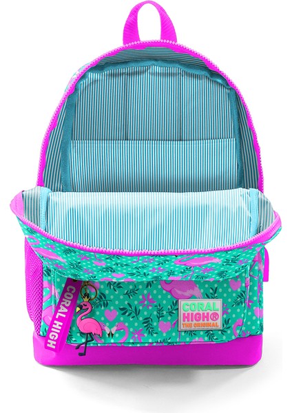 Kids Dört Bölmel Flamingo Desenli Ilkokul Çantası USB Şarjlı Kulaklık Çıkışlı 23812