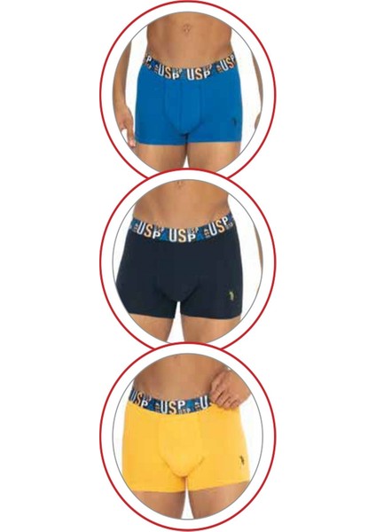 Lisanslı %95 Pamuklu Erkek Boxer 3'lü Paket / Lacivert - Saks Mavi - Sarı