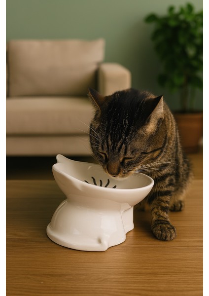 Sevimli Kedi Yüzü Tasarımlı Seramik Mama ve Su Kabı fiyatları