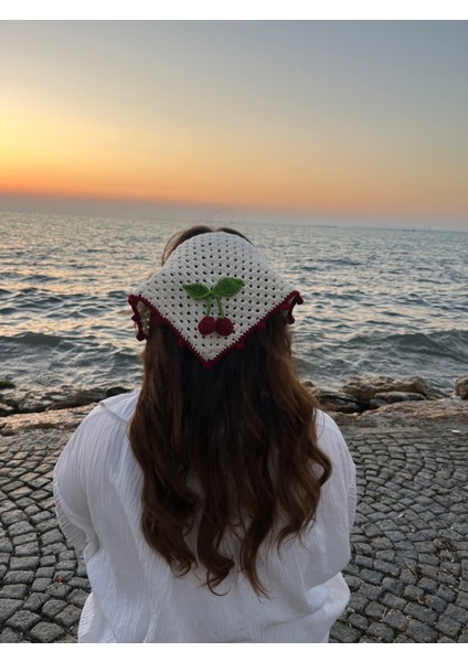 Örgü Bandana, Kirazlı Saç Bandı, Kirazlı Bandana, Örgü Saç Bandı