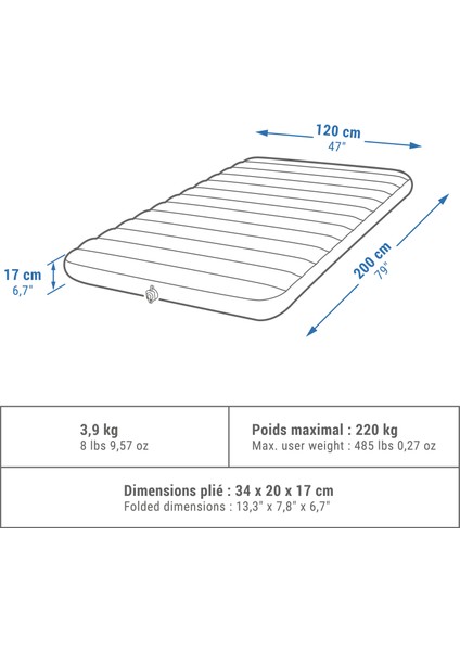 Quechua Şişme Kamp Matı - 2 Kişilik - 120 cm - Air Comfort fiyatları