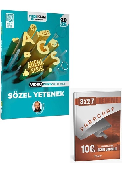 Yediiklim 2026 Meb-Ags Sözel Yetenek Video Ders Notları Ahenk Serisi +Anla Kazan Paragraf