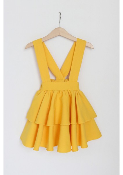 Kız Çocuk Helen Sarı Askılı Kat Kat Bağlama 23 Nisan Jile Elbise