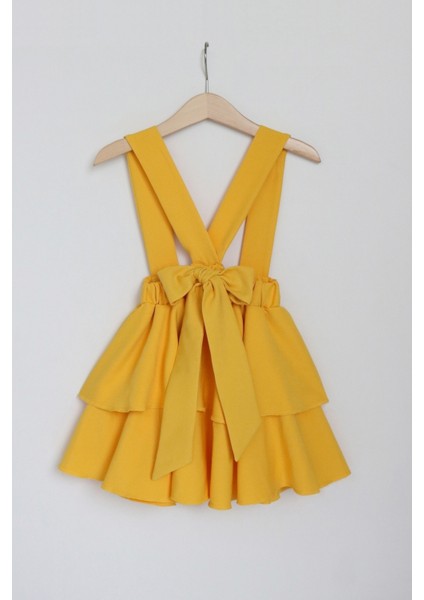 Kız Çocuk Helen Sarı Askılı Kat Kat Bağlama 23 Nisan Jile Elbise modelleri