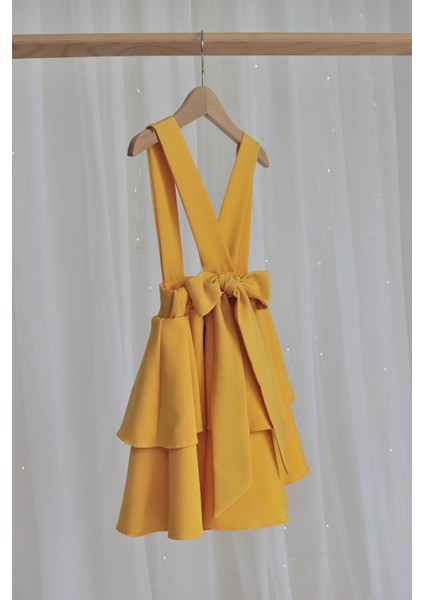 Kız Çocuk Helen Sarı Askılı Kat Kat Bağlama 23 Nisan Jile Elbise fırsatları
