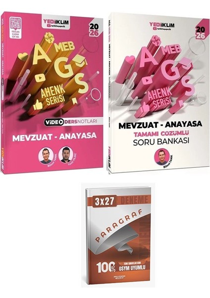 Yediiklim 2026 Meb-Ags Mevzuat - Anayasa Video Ders Notları + Soru Bankası 2 Li Set+Anla Kazan Paragraf