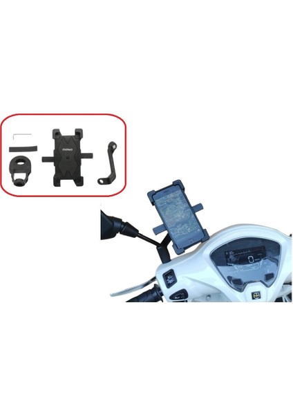 Motosiklet Telefon Tutucu Ayna ve Gidon Bağlantılı