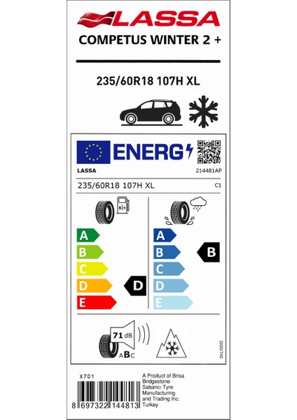 235/60 R18 107H Xl Competus Wınter 2+ Oto Kış Lastiği (Üretim Yılı:2025) fiyatları