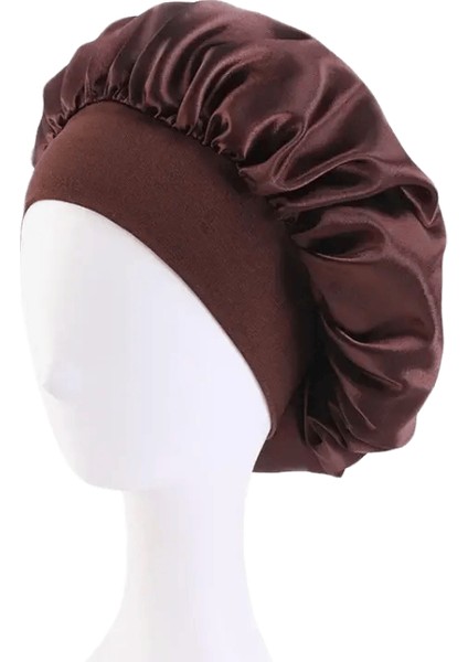 Yeni Kadınların Saten Saten Katı Geniş Kartlı Uyku Şapkası Unisex Head Sarma Elastik Bant Kapağı Saç Bakım Bonnet Gece Şapkası Bonnet De Nuit Renk: Kahve (Yurt Dışından)