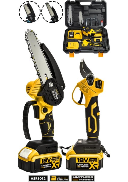 18V Çift Akülü Çelik Şanzıman Dal Budama Makası & Testeresi 2 Li Set
