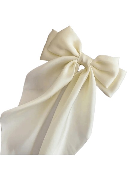 Kadınlar Için Zarif Katı Büyük Yay Şerit Saç Klipsli Kız Tatlı Kafa Bantları Yumuşak Saten Saç Sapı Moda Saç Aksesuarları Renk: Bej (Yurt Dışından)