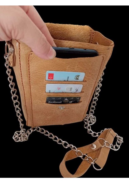 Bayan Çanta Hakiki Deri Taba/Sarı El Dikişli Zincir ve Deri Askılı Ayarlamalı Dik Model Omuz Çantası Ççd1-5 fiyatları