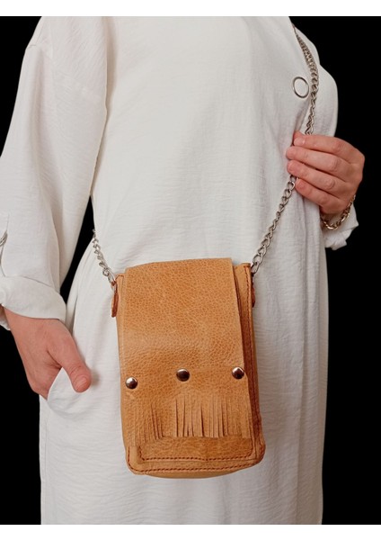 Bayan Çanta Hakiki Deri Taba/Sarı El Dikişli Zincir ve Deri Askılı Ayarlamalı Dik Model Omuz Çantası Ççd1-5 modelleri