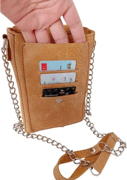 Bayan Çanta Hakiki Deri Taba/Sarı El Dikişli Zincir ve Deri Askılı Ayarlamalı Dik Model Omuz Çantası Ççd1-5 indirimleri